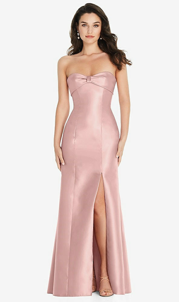 Front View - Rose - PANTONE Rose Quartz Bow Cuff Strapless Princess Waist Trumpet Gown