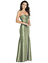 Side View Thumbnail - Sage Bow Cuff Strapless Princess Waist Trumpet Gown