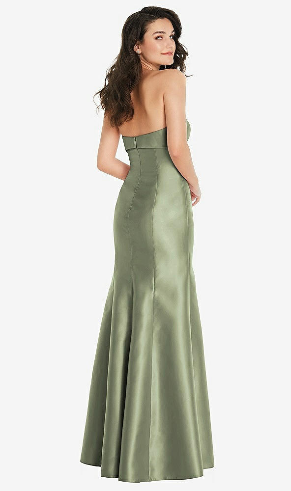 Back View - Sage Bow Cuff Strapless Princess Waist Trumpet Gown