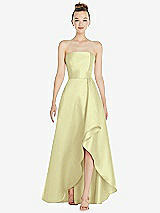 Alt View 1 Thumbnail - Butter Yellow Strapless Satin Gown with Draped Front Slit and Pockets