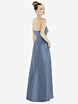 Alt View 3 Thumbnail - Larkspur Blue Strapless Satin Gown with Draped Front Slit and Pockets