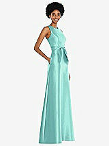 Side View Thumbnail - Coastal Jewel-Neck V-Back Maxi Dress with Mini Sash