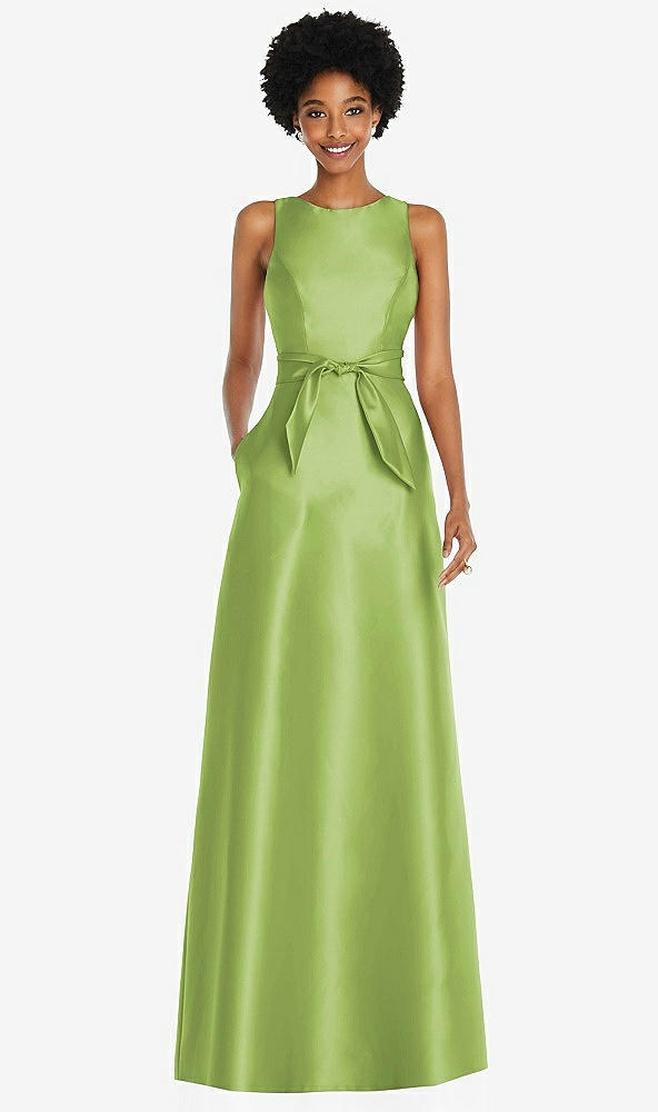 Front View - Mojito Jewel-Neck V-Back Maxi Dress with Mini Sash