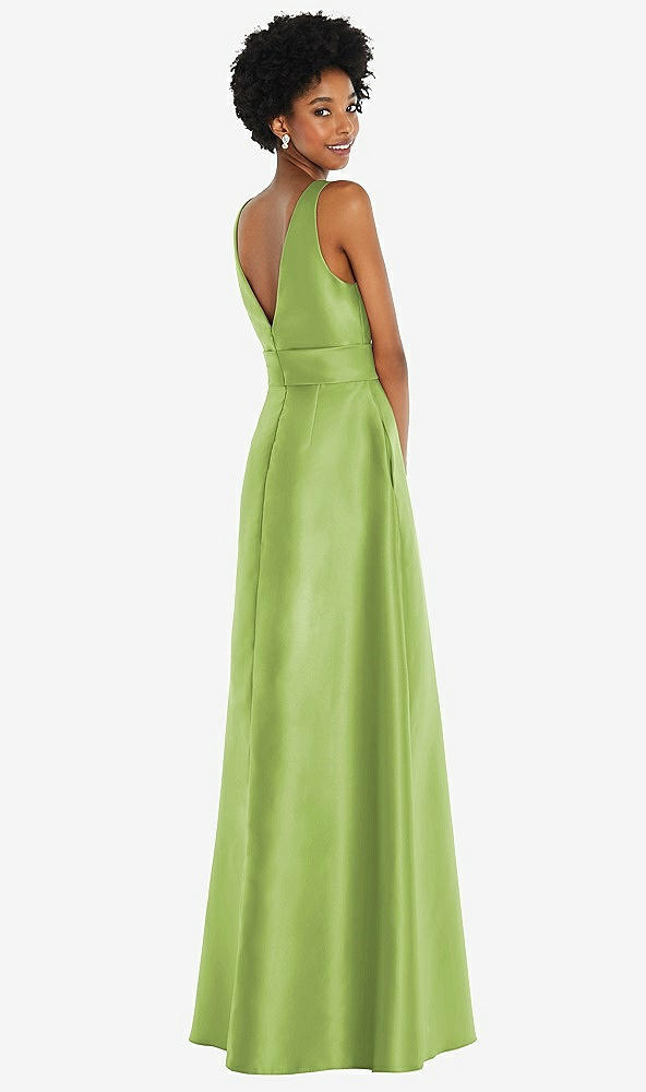 Back View - Mojito Jewel-Neck V-Back Maxi Dress with Mini Sash