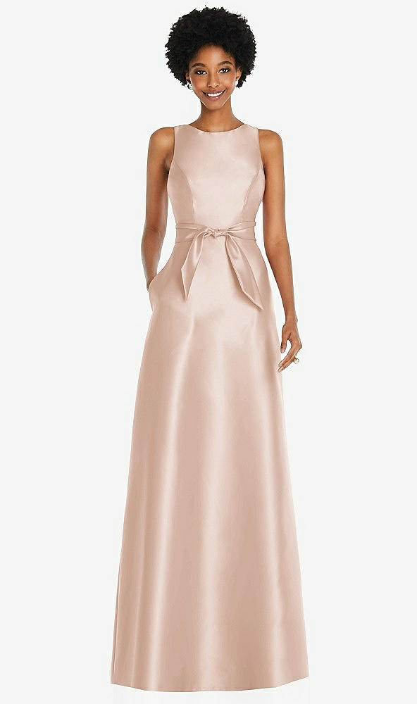 Front View - Cameo Jewel-Neck V-Back Maxi Dress with Mini Sash