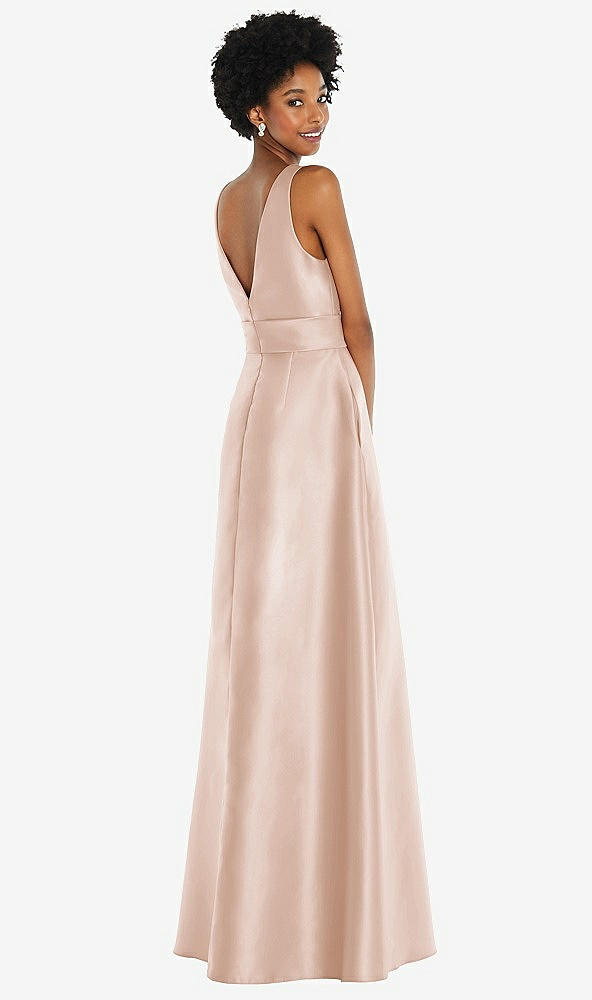 Back View - Cameo Jewel-Neck V-Back Maxi Dress with Mini Sash