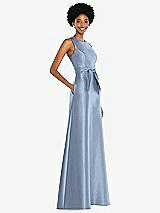 Side View Thumbnail - Cloudy Jewel-Neck V-Back Maxi Dress with Mini Sash