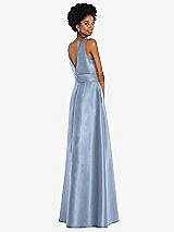 Rear View Thumbnail - Cloudy Jewel-Neck V-Back Maxi Dress with Mini Sash