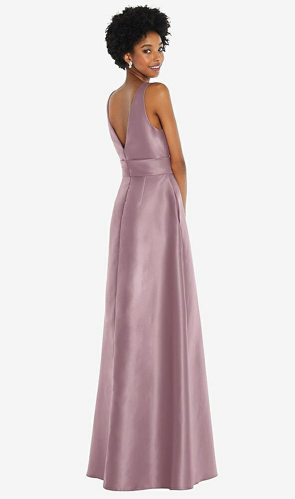 Back View - Dusty Rose Jewel-Neck V-Back Maxi Dress with Mini Sash