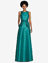 Front View Thumbnail - Jade Jewel-Neck V-Back Maxi Dress with Mini Sash