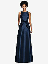 Front View Thumbnail - Midnight Navy Jewel-Neck V-Back Maxi Dress with Mini Sash