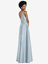 Rear View Thumbnail - Mist Jewel-Neck V-Back Maxi Dress with Mini Sash