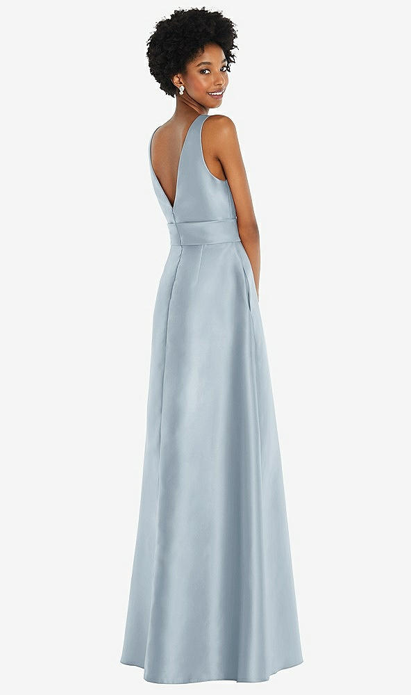 Back View - Mist Jewel-Neck V-Back Maxi Dress with Mini Sash