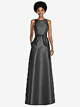 Front View Thumbnail - Pewter Jewel-Neck V-Back Maxi Dress with Mini Sash