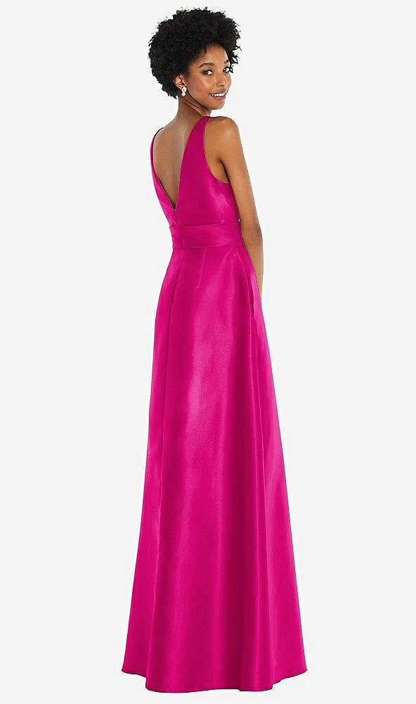 Back View - Think Pink Jewel-Neck V-Back Maxi Dress with Mini Sash