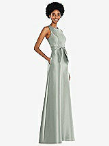 Side View Thumbnail - Willow Green Jewel-Neck V-Back Maxi Dress with Mini Sash