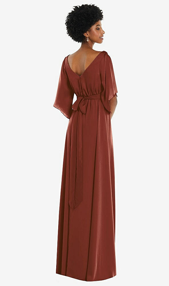 Back View - Auburn Moon Asymmetric Bell Sleeve Wrap Maxi Dress with Front Slit