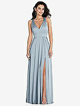 Front View Thumbnail - Mist Shirred Shoulder Criss Cross Back Maxi Dress with Front Slit