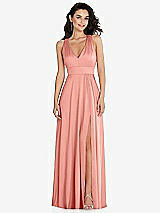 Front View Thumbnail - Rose - PANTONE Rose Quartz Shirred Shoulder Criss Cross Back Maxi Dress with Front Slit