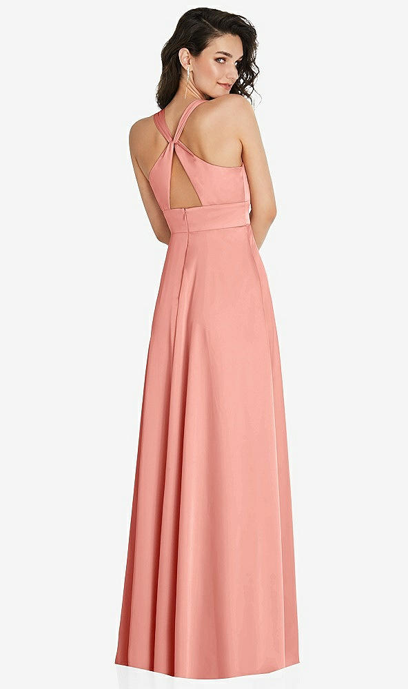 Back View - Rose - PANTONE Rose Quartz Shirred Shoulder Criss Cross Back Maxi Dress with Front Slit