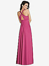 Rear View Thumbnail - Tea Rose Shirred Shoulder Criss Cross Back Maxi Dress with Front Slit