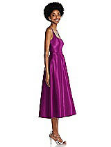 Side View Thumbnail - Persian Plum Square Neck Full Skirt Satin Midi Dress with Pockets