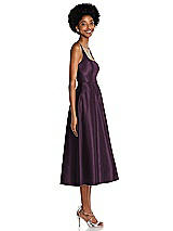 Side View Thumbnail - Aubergine Square Neck Full Skirt Satin Midi Dress with Pockets