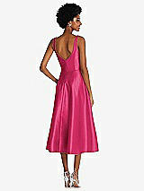 Rear View Thumbnail - Posie Square Neck Full Skirt Satin Midi Dress with Pockets