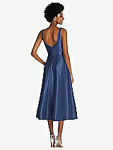 Rear View Thumbnail - Sailor Square Neck Full Skirt Satin Midi Dress with Pockets