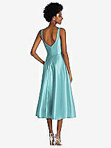 Rear View Thumbnail - Spa Square Neck Full Skirt Satin Midi Dress with Pockets