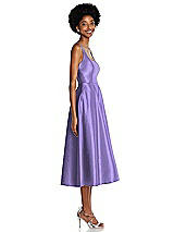 Side View Thumbnail - Tahiti Square Neck Full Skirt Satin Midi Dress with Pockets