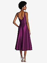 Rear View Thumbnail - Wild Berry Square Neck Full Skirt Satin Midi Dress with Pockets