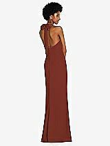 Rear View Thumbnail - Auburn Moon Tie Halter Open Back Trumpet Gown 