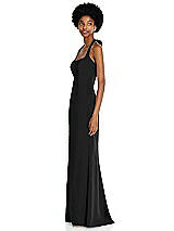 Side View Thumbnail - Black Tie Halter Open Back Trumpet Gown 