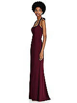 Side View Thumbnail - Cabernet Tie Halter Open Back Trumpet Gown 