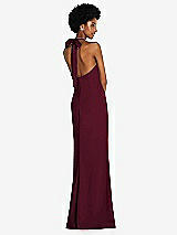 Rear View Thumbnail - Cabernet Tie Halter Open Back Trumpet Gown 