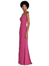 Side View Thumbnail - Tea Rose Tie Halter Open Back Trumpet Gown 