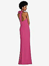 Rear View Thumbnail - Tea Rose Tie Halter Open Back Trumpet Gown 