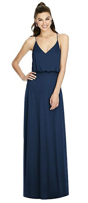 Inverted V-Back Blouson A-Line Maxi Dress