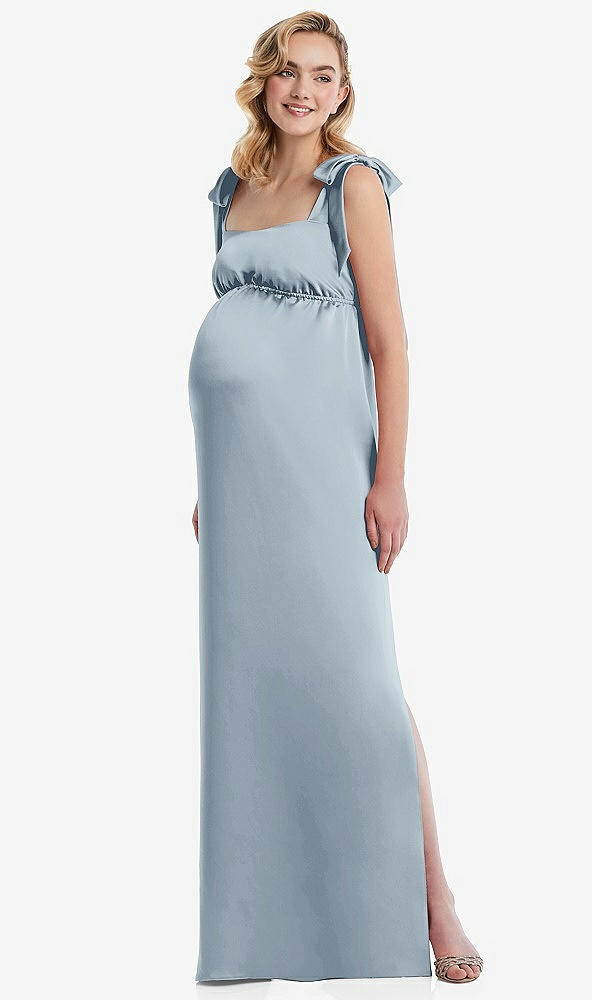 Front View - Mist Flat Tie-Shoulder Empire Waist Maternity Dress