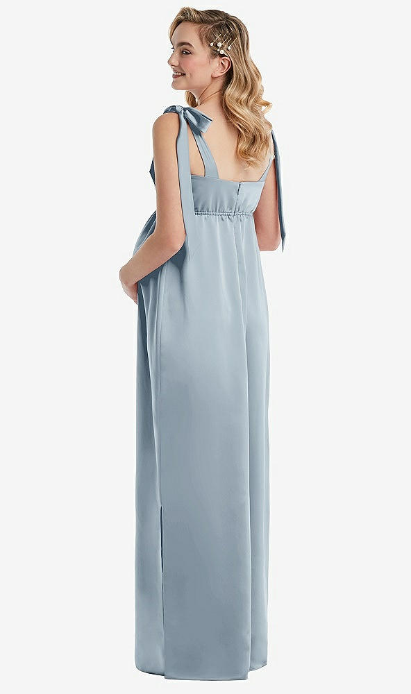 Back View - Mist Flat Tie-Shoulder Empire Waist Maternity Dress