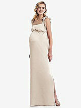 Front View Thumbnail - Oat Flat Tie-Shoulder Empire Waist Maternity Dress