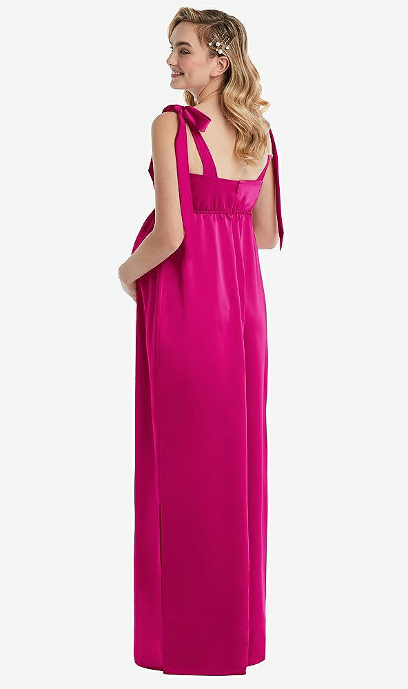 Back View - Think Pink Flat Tie-Shoulder Empire Waist Maternity Dress