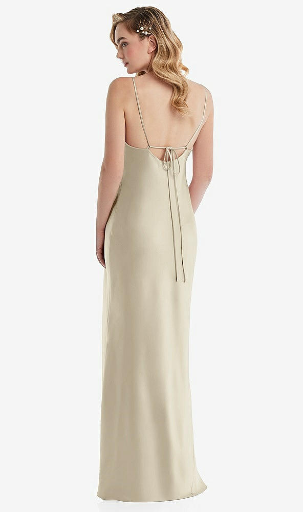 Back View - Champagne Cowl-Neck Tie-Strap Maternity Slip Dress