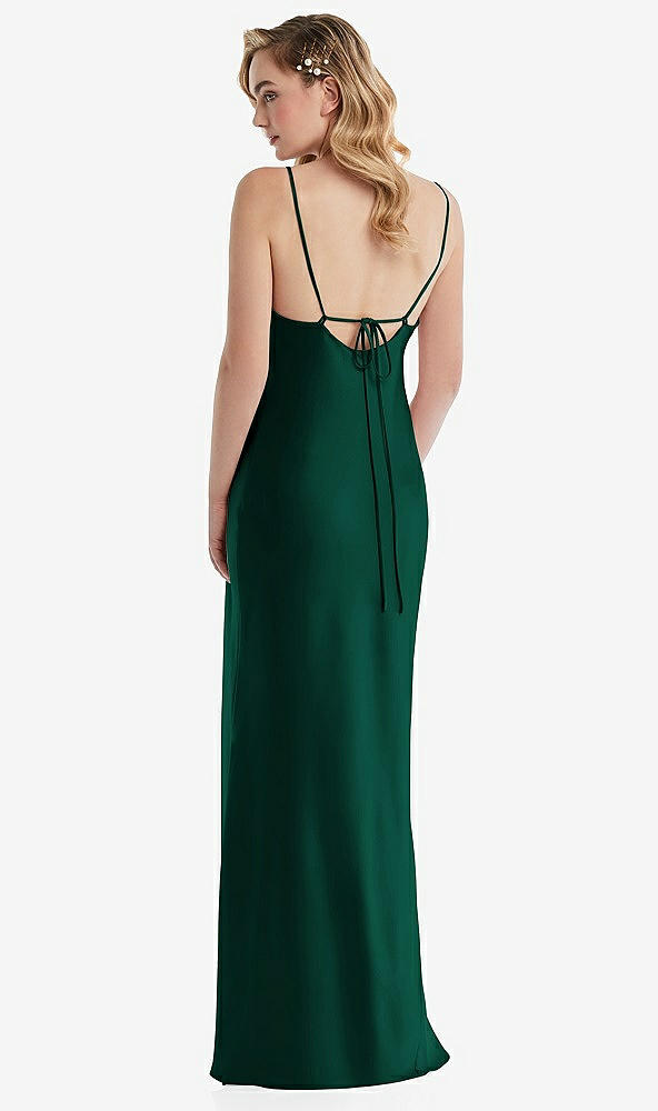 Back View - Hunter Green Cowl-Neck Tie-Strap Maternity Slip Dress