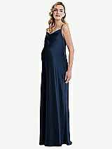 Side View Thumbnail - Midnight Navy Cowl-Neck Tie-Strap Maternity Slip Dress