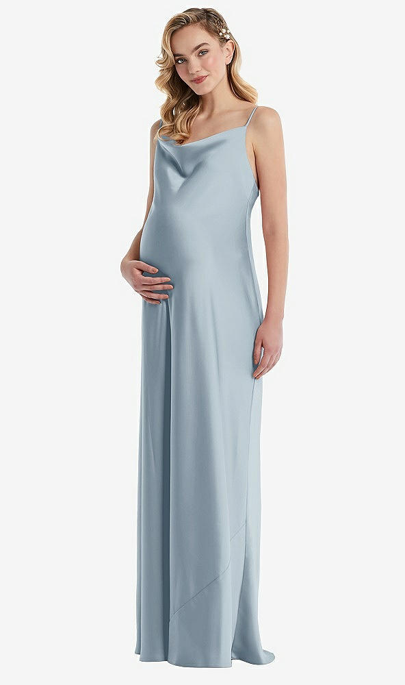 Front View - Mist Cowl-Neck Tie-Strap Maternity Slip Dress