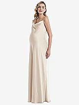 Side View Thumbnail - Oat Cowl-Neck Tie-Strap Maternity Slip Dress