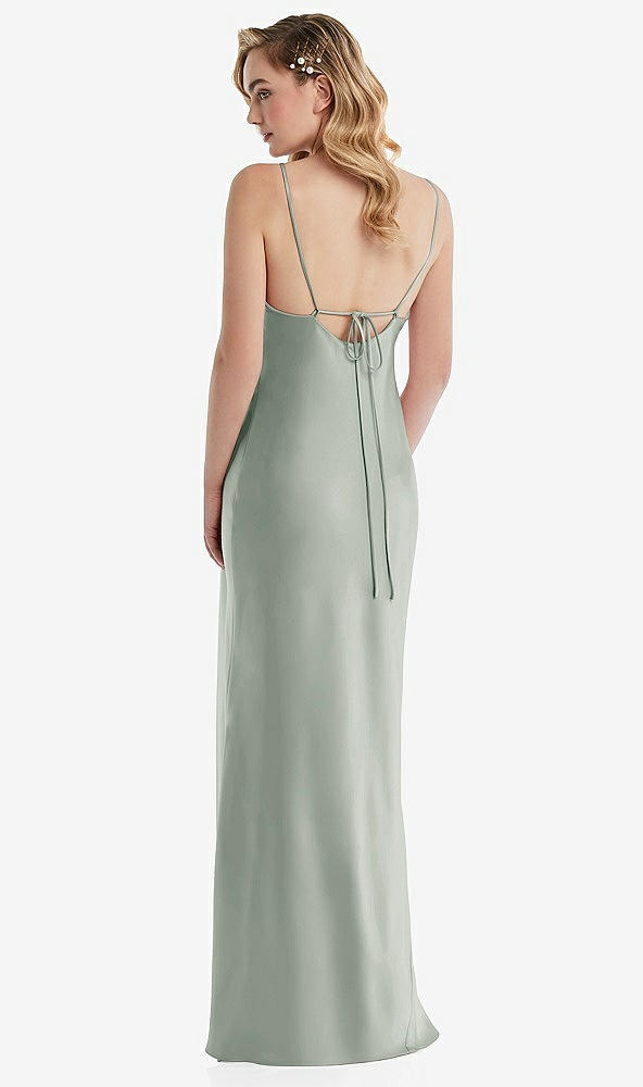 Back View - Willow Green Cowl-Neck Tie-Strap Maternity Slip Dress