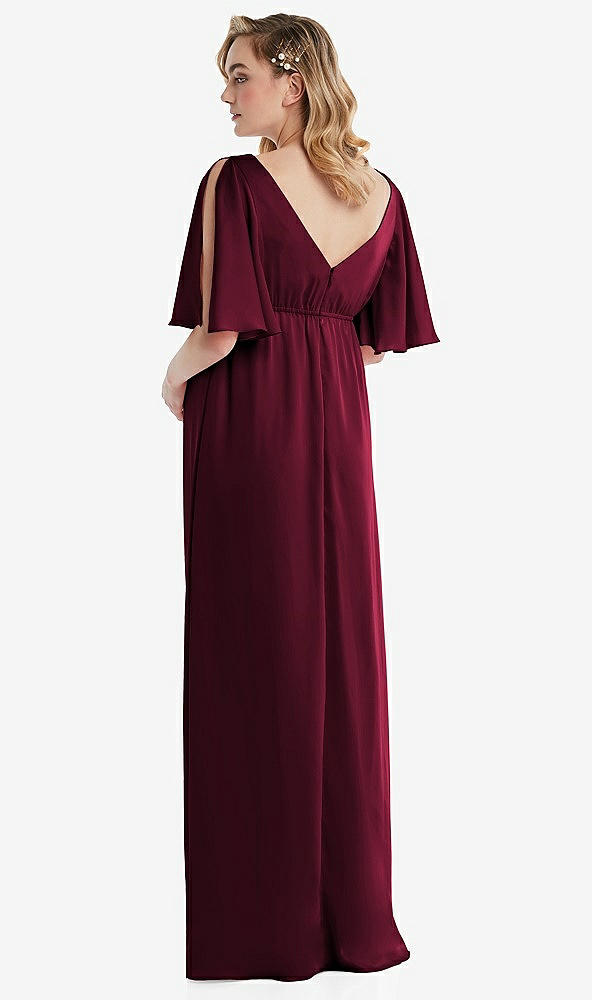 Back View - Cabernet Flutter Bell Sleeve Empire Maternity Dress